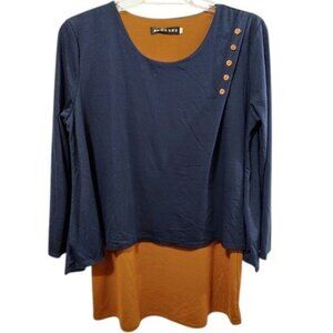 Korean Layered 2 Tone Color Blocked LS Tunic Top Women's See Measurements Below